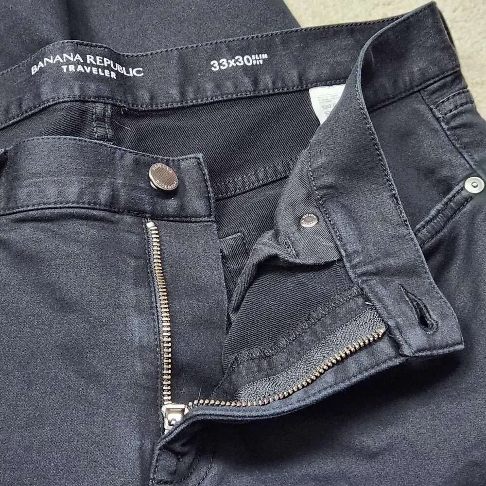 Banana Republic Traveler Jeans Mens 33x30 Black Slim Straight Denim Actual 33x29